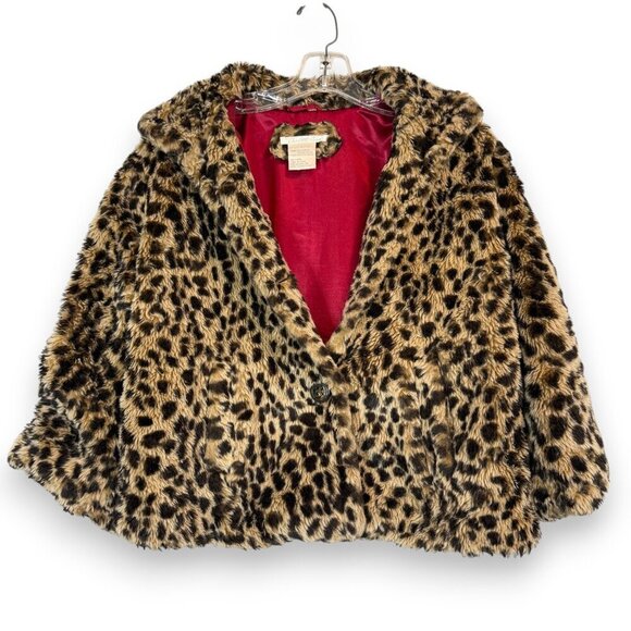 Charlotte Russe Faux Fur Coat Jacket Y2K Animal Print Retro Cozy Leopard Large - Picture 2 of 8